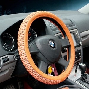 Discount Car Steering Wheel Wrap Ice Silk PU Leather 15 Inch 38CM - Brown