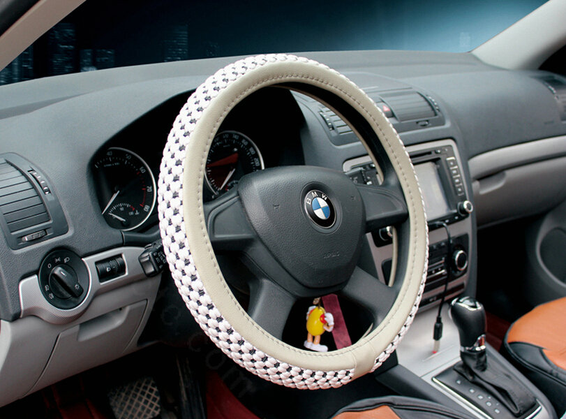 Discount Car Steering Wheel Wrap Ice Silk PU Leather 15 Inch 38CM - Grey