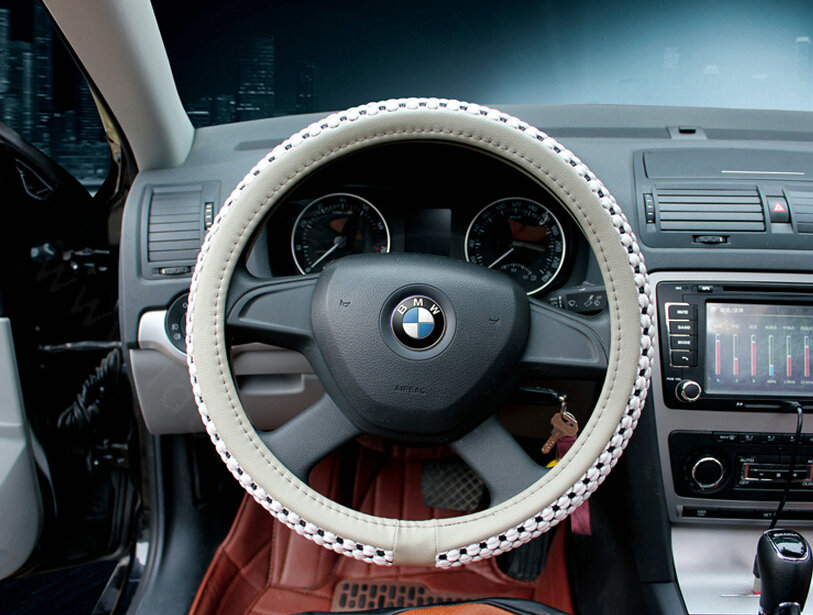 Discount Car Steering Wheel Wrap Ice Silk PU Leather 15 Inch 38CM - Grey