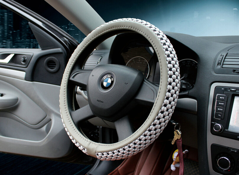 Discount Car Steering Wheel Wrap Ice Silk PU Leather 15 Inch 38CM - Grey