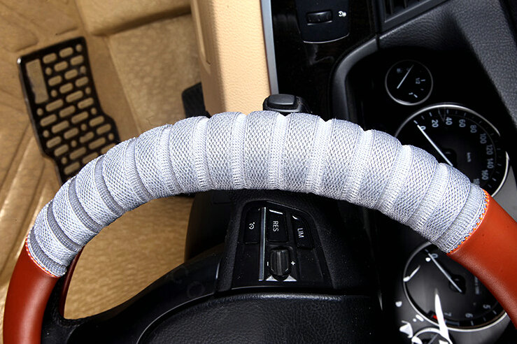 Discount Car Steering Wheel Wrap Ice Silk PU Leather 15 Inch 38CM - Orange