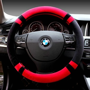 Discount Car Steering Wheel Wrap Velvet 15 Inch 38CM - Black Red