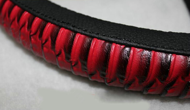 Discount Snake Print Auto Steering Wheel Covers PU Leather 15 Inch 38CM - Black