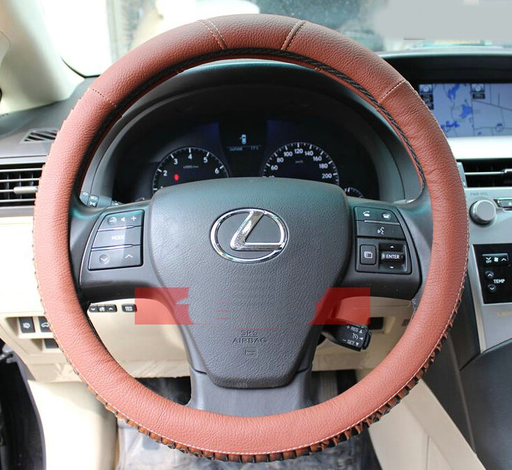 Discount Snake Print Auto Steering Wheel Covers PU Leather 15 Inch 38CM - Coffee