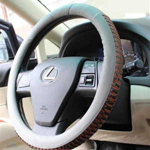 Discount Snake Print Auto Steering Wheel Covers PU Leather 15 Inch 38CM - Grey