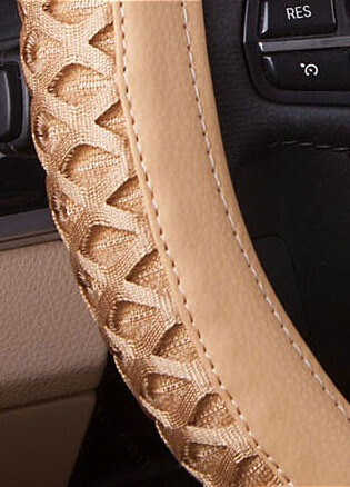 Elegant Car Steering Wheel Covers Ice Silk PU Leather 15 Inch 38CM - Beige