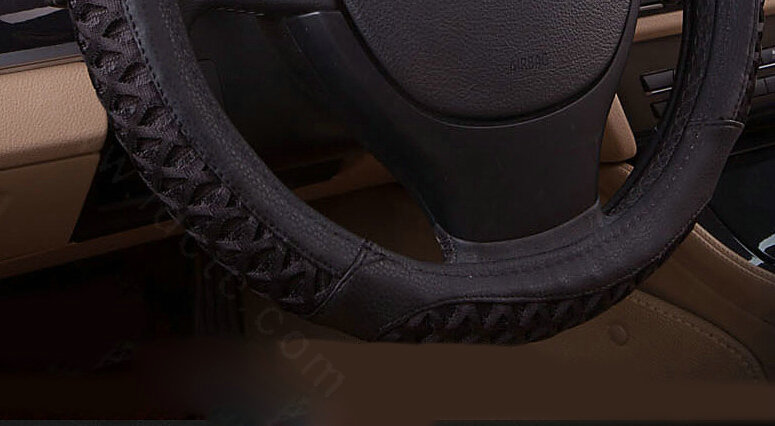 Elegant Car Steering Wheel Covers Ice Silk PU Leather 15 Inch 38CM - Black