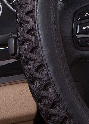 Elegant Car Steering Wheel Covers Ice Silk PU Leather 15 Inch 38CM - Black