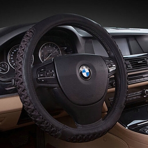 Elegant Car Steering Wheel Covers Ice Silk PU Leather 15 Inch 38CM - Black