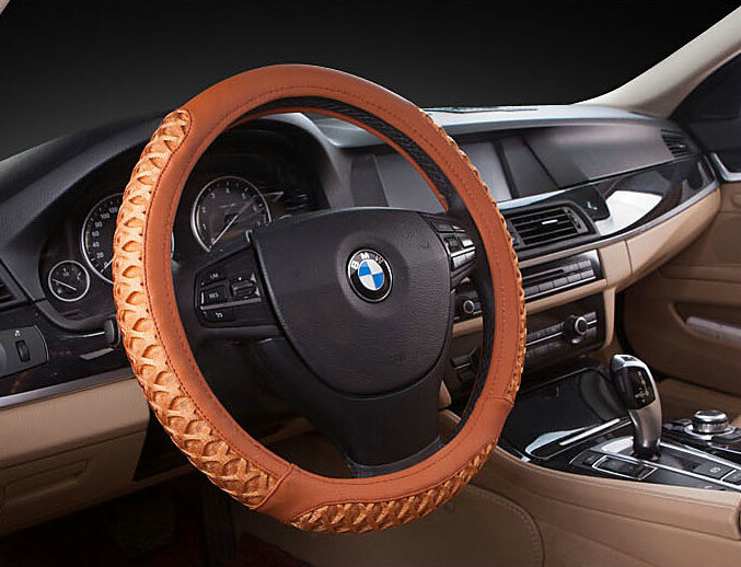 Elegant Car Steering Wheel Covers Ice Silk PU Leather 15 Inch 38CM - Orange