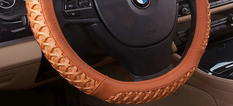 Elegant Car Steering Wheel Covers Ice Silk PU Leather 15 Inch 38CM - Orange