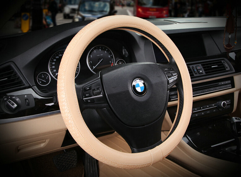 Elegant Car Steering Wheel Covers PU Leather 15 Inch 38CM - Beige