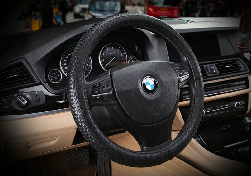 Elegant Car Steering Wheel Covers PU Leather 15 Inch 38CM - Black