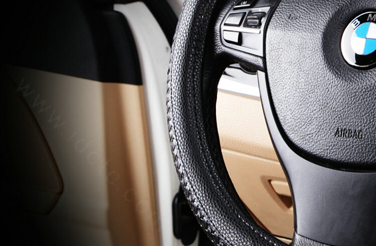 Elegant Car Steering Wheel Covers PU Leather 15 Inch 38CM - Black