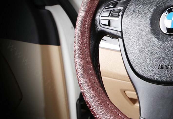 Elegant Car Steering Wheel Covers PU Leather 15 Inch 38CM - Dark Red