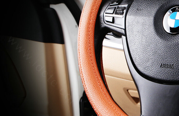 Elegant Car Steering Wheel Covers PU Leather 15 Inch 38CM - Orange