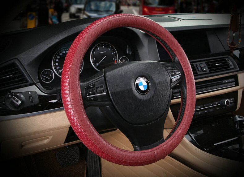 Elegant Car Steering Wheel Covers PU Leather 15 Inch 38CM - Red