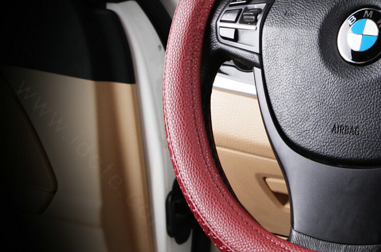 Elegant Car Steering Wheel Covers PU Leather 15 Inch 38CM - Red