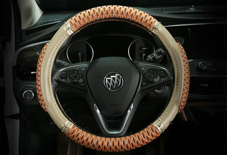 Elegant Car Steering Wheel Wrap Ice Silk PU Leather 15 Inch 38CM - Beige