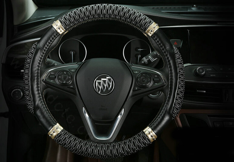 Elegant Car Steering Wheel Wrap Ice Silk PU Leather 15 Inch 38CM - Black