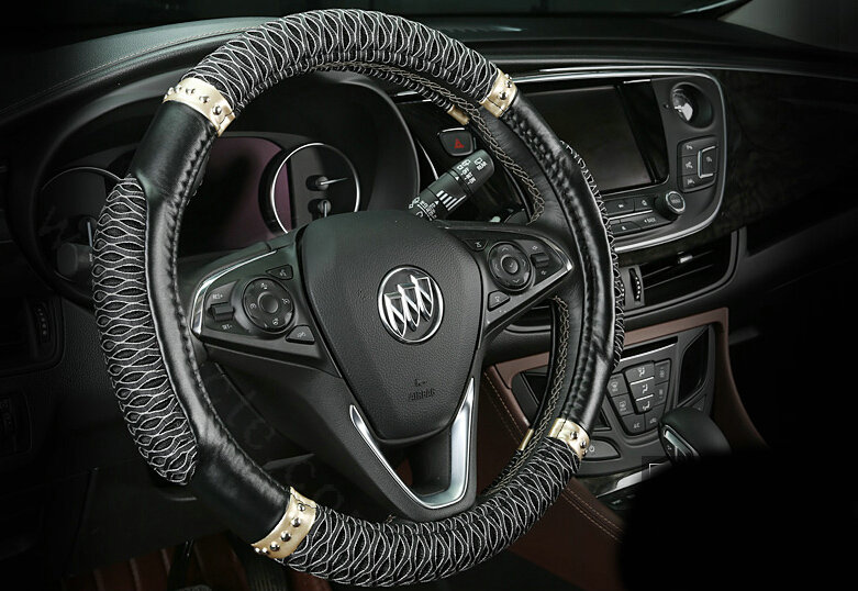 Elegant Car Steering Wheel Wrap Ice Silk PU Leather 15 Inch 38CM - Black