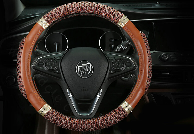 Elegant Car Steering Wheel Wrap Ice Silk PU Leather 15 Inch 38CM - Brown