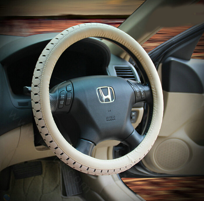 Elegant Green Rubber Car Steering Wheel Cover 15 Inch 38CM - Beige