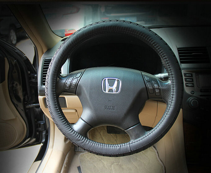 Elegant Green Rubber Car Steering Wheel Cover 15 Inch 38CM - Black