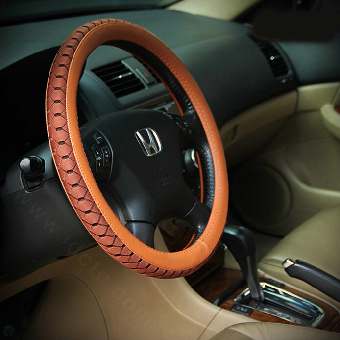 Elegant Green Rubber Car Steering Wheel Cover 15 Inch 38CM - Brown