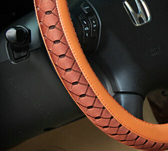 Elegant Green Rubber Car Steering Wheel Cover 15 Inch 38CM - Brown