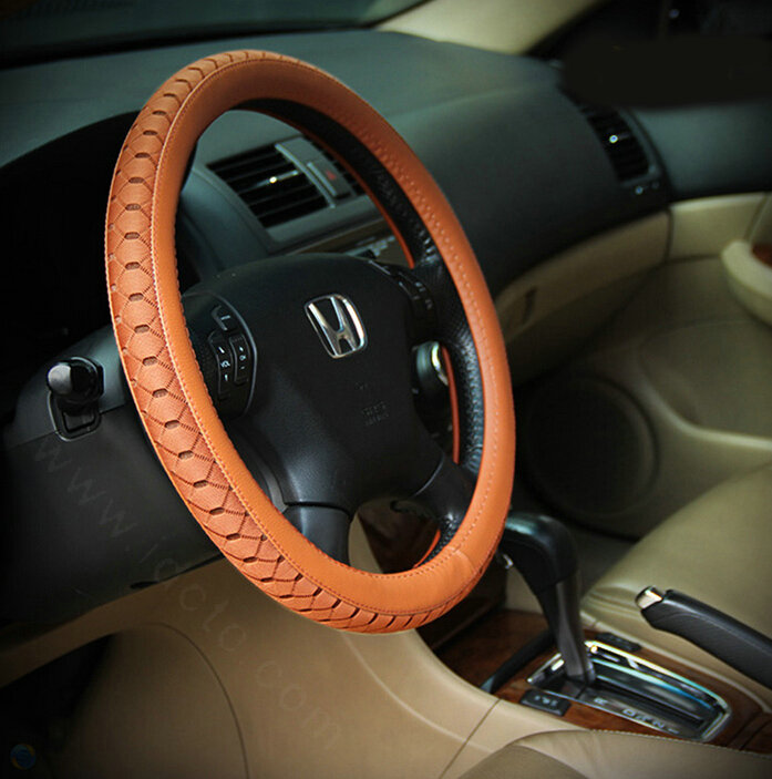 Elegant Green Rubber Car Steering Wheel Cover 15 Inch 38CM - Orange