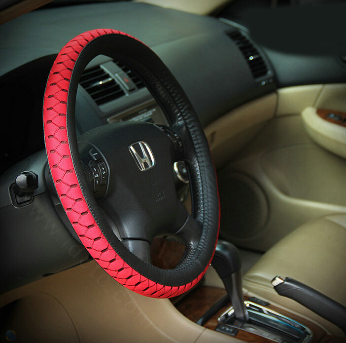 Elegant Green Rubber Car Steering Wheel Cover 15 Inch 38CM - Red