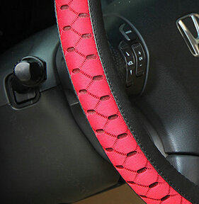 Elegant Green Rubber Car Steering Wheel Cover 15 Inch 38CM - Red