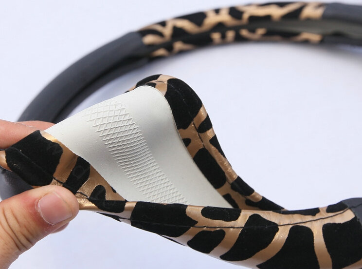 Elegant Leopard Print Car Steering Wheel Covers PU Leather 15 Inch 38CM - Black