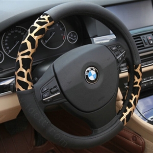 Elegant Leopard Print Car Steering Wheel Covers PU Leather 15 Inch 38CM - Black