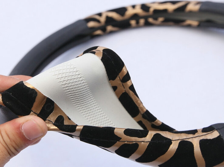 Elegant Leopard Print Car Steering Wheel Covers PU Leather 15 Inch 38CM - Silver