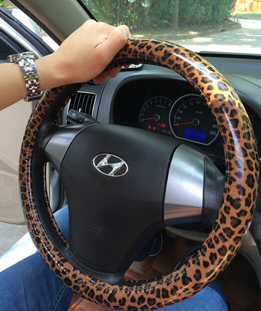 Exquisite Auto Steering Wheel Wrap PU Leather 15 Inch 38CM - Brown