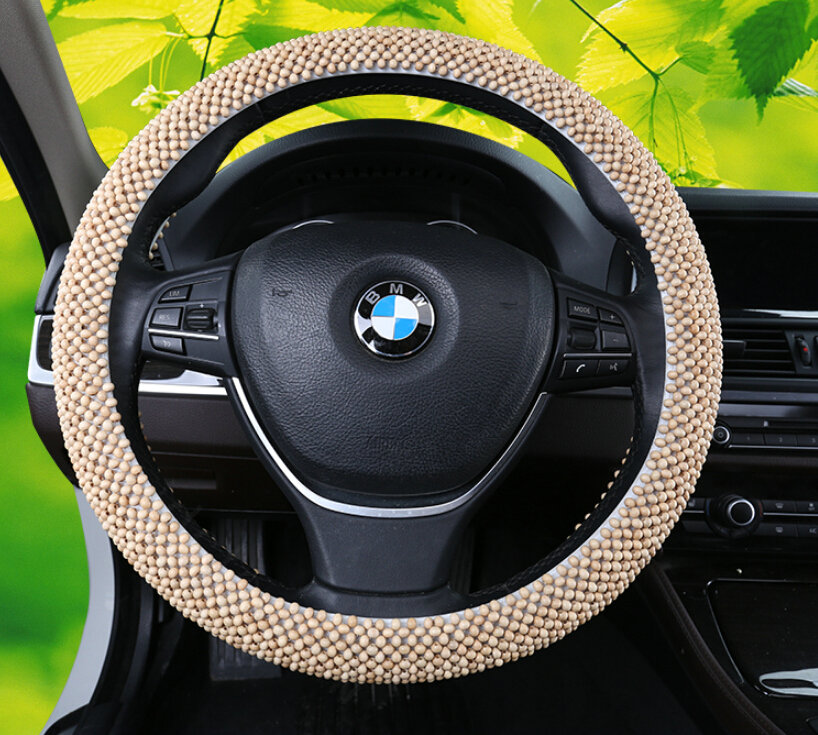 Exquisite Beaded Car Steering Wheel Cover 15 Inch 38CM - Beige