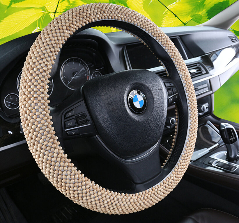 Exquisite Beaded Car Steering Wheel Cover 15 Inch 38CM - Beige