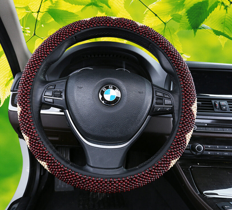 Exquisite Beaded Car Steering Wheel Cover 15 Inch 38CM - Red Beige