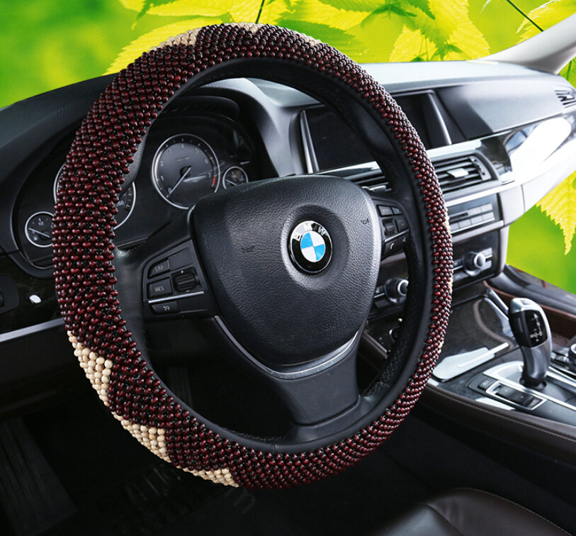 Exquisite Beaded Car Steering Wheel Cover 15 Inch 38CM - Red Beige