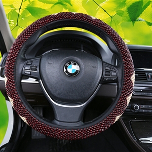 Exquisite Beaded Car Steering Wheel Cover 15 Inch 38CM - Red Beige