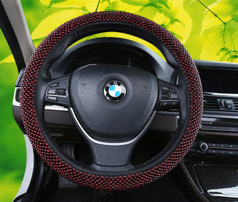 Exquisite Beaded Car Steering Wheel Cover 15 Inch 38CM - Red