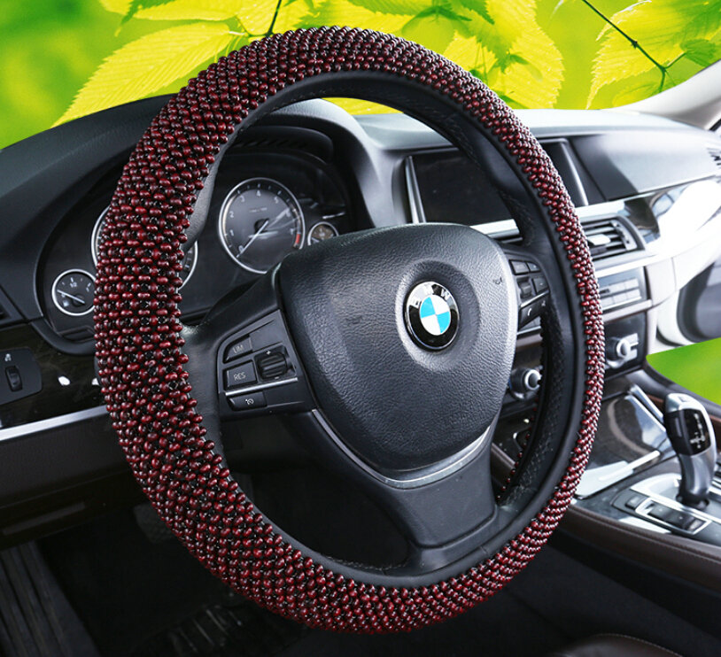 Exquisite Beaded Car Steering Wheel Cover 15 Inch 38CM - Red