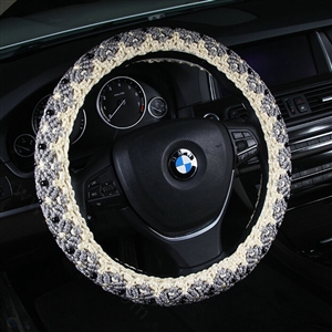 Exquisite Beaded Car Steering Wheel Cover Ice Silk 15 Inch 38CM - Grey