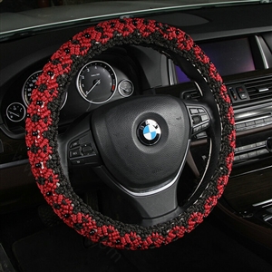 Exquisite Beaded Car Steering Wheel Cover Ice Silk 15 Inch 38CM - Red
