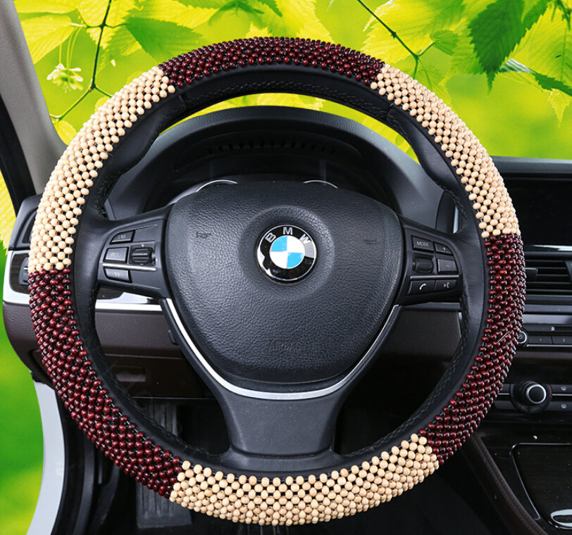 Exquisite Beaded Car Steering Wheel Wrap 15 Inch 38CM - Red Beige