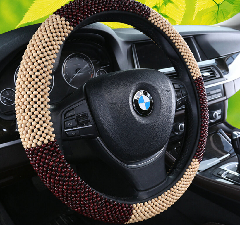 Exquisite Beaded Car Steering Wheel Wrap 15 Inch 38CM - Red Beige