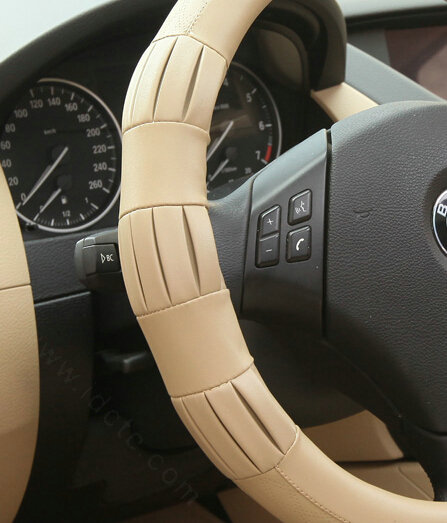 Exquisite Car Steering Wheel Covers Sheepskin Leather 15 Inch 38CM - Beige