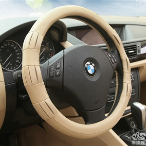 Exquisite Car Steering Wheel Covers Sheepskin Leather 15 Inch 38CM - Beige